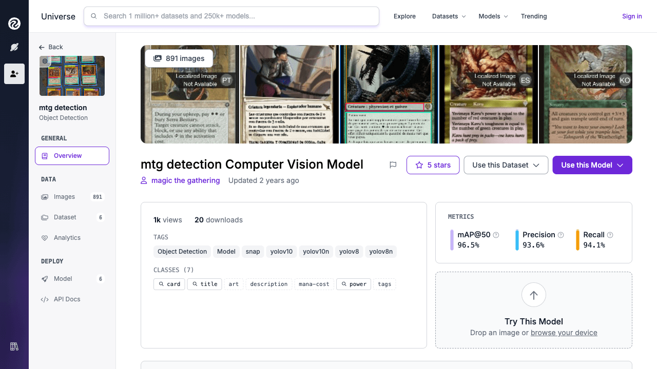 Visão geral do dataset no Roboflow Universe